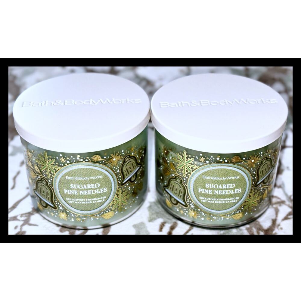 Lot of 2 Bath & Body Works Sugared Pine Needles Large 3-Wick Candle 14.5oz